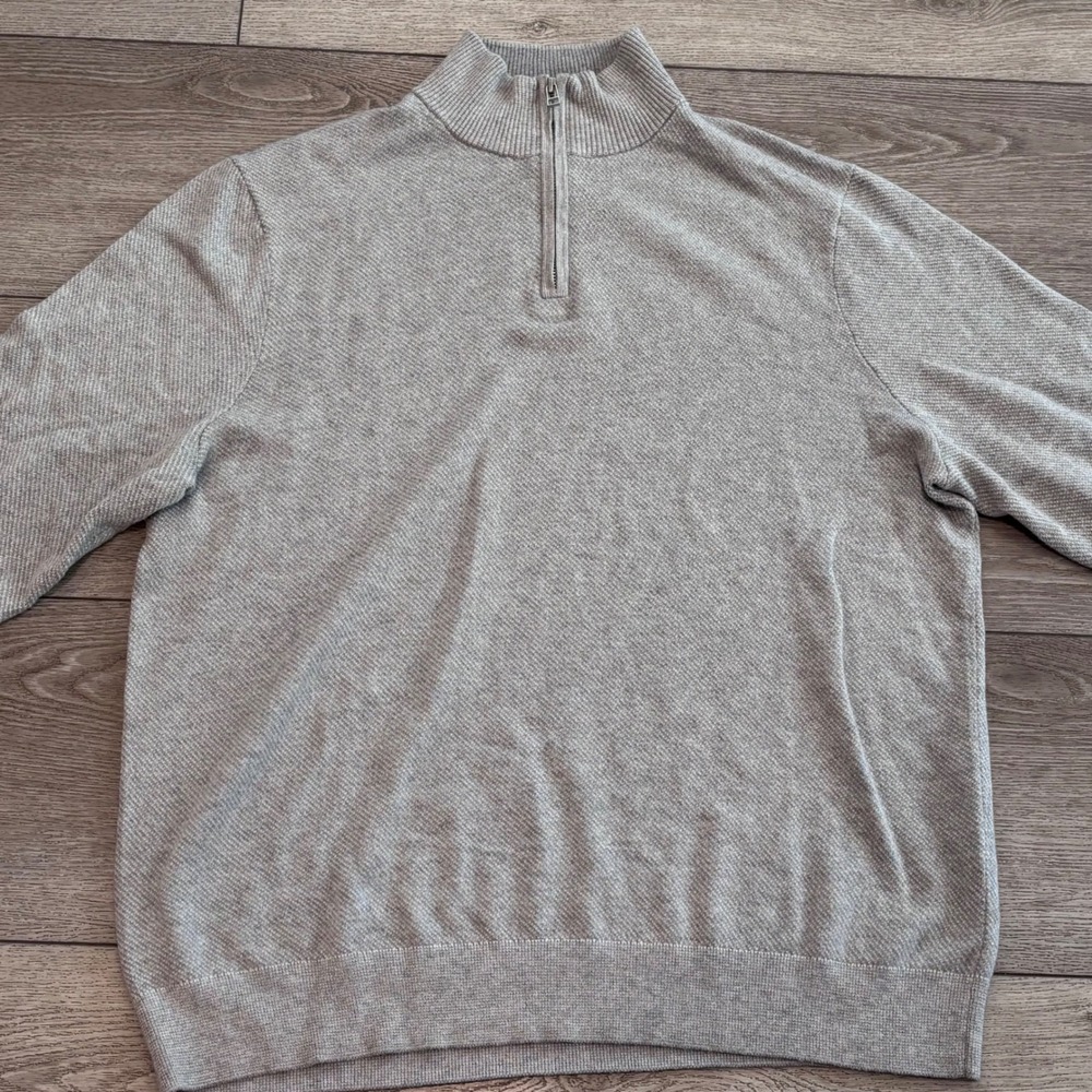Bonobos Quarter Zip Sweater Mens Large Grey Cotton Cashmere Textured Pullover